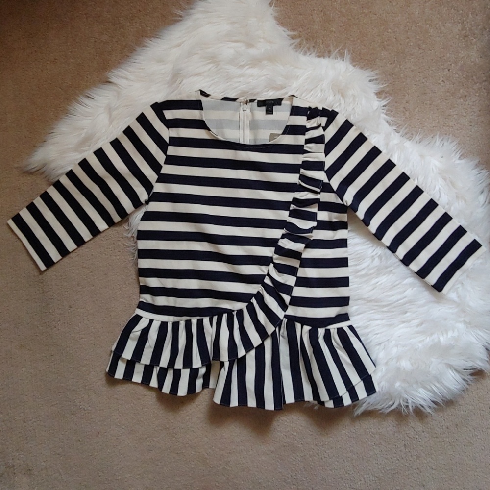 J. Crew Asymmetrical Stripped Ruffle Top - Picture 3 of 7